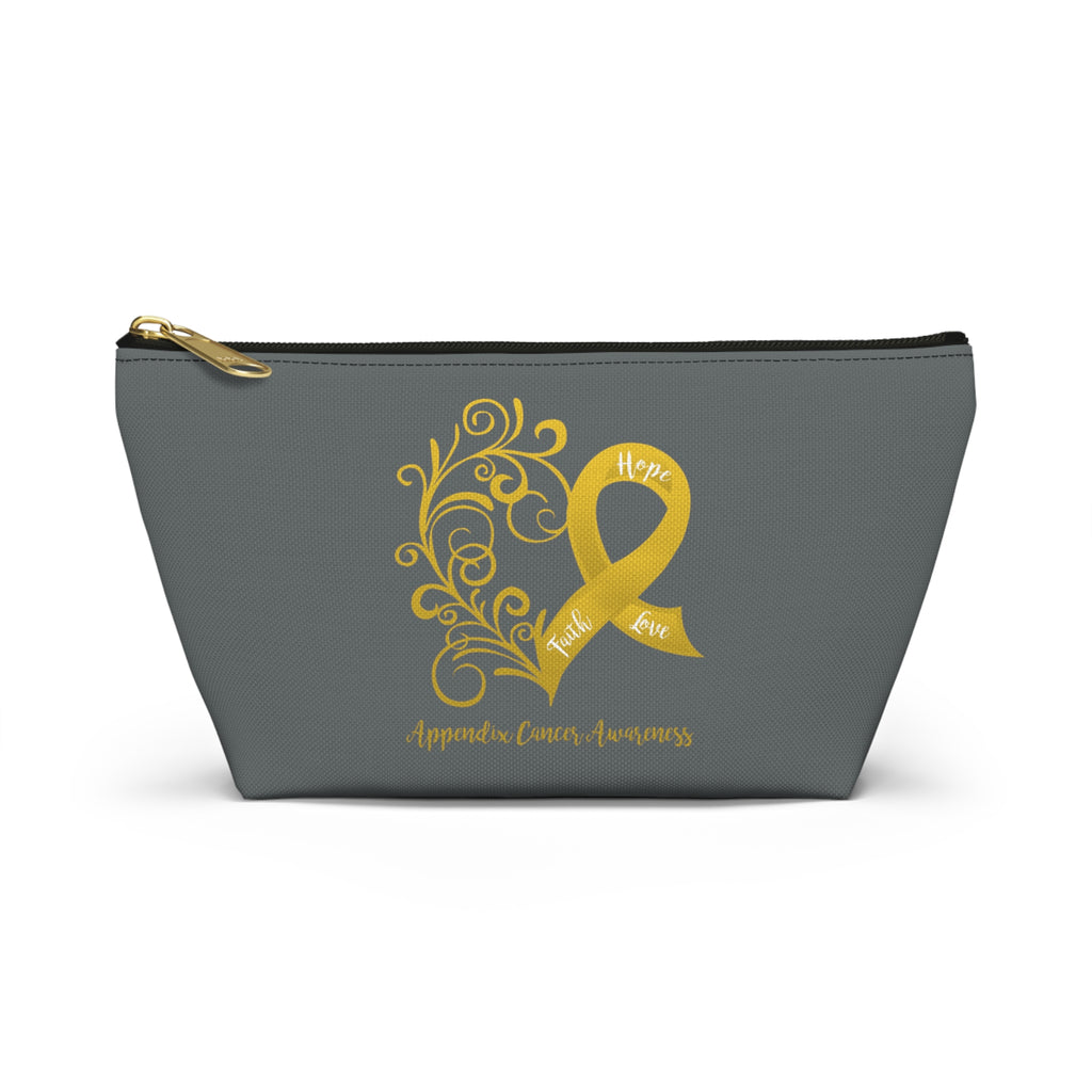 Appendix Cancer Awareness Heart "Dark Grey" T-Bottom Accessory Pouch (Dual-Sided Design)