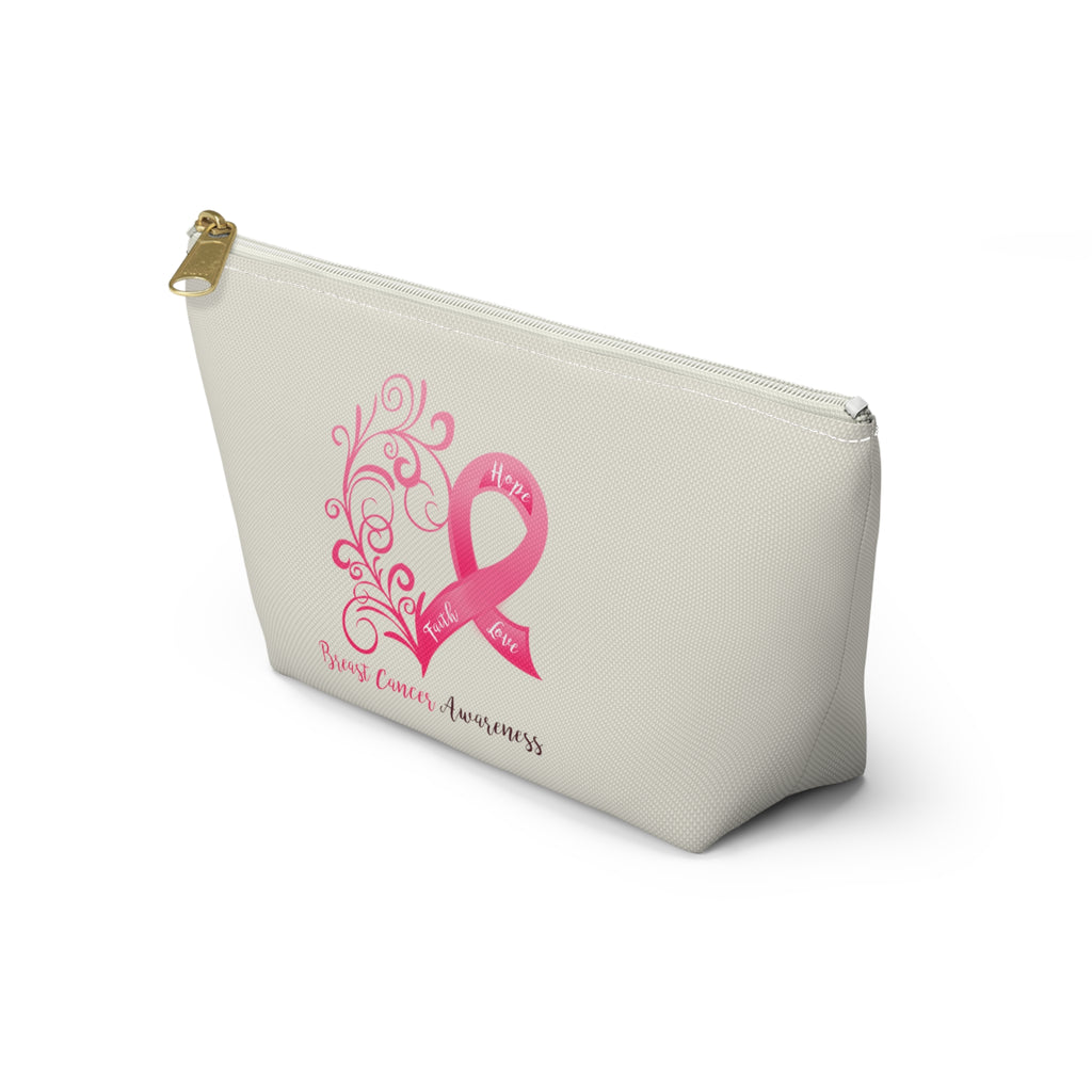 Breast Cancer Awareness Heart Small "Natural" T-Bottom Accessory Pouch (Dual-Sided Design)