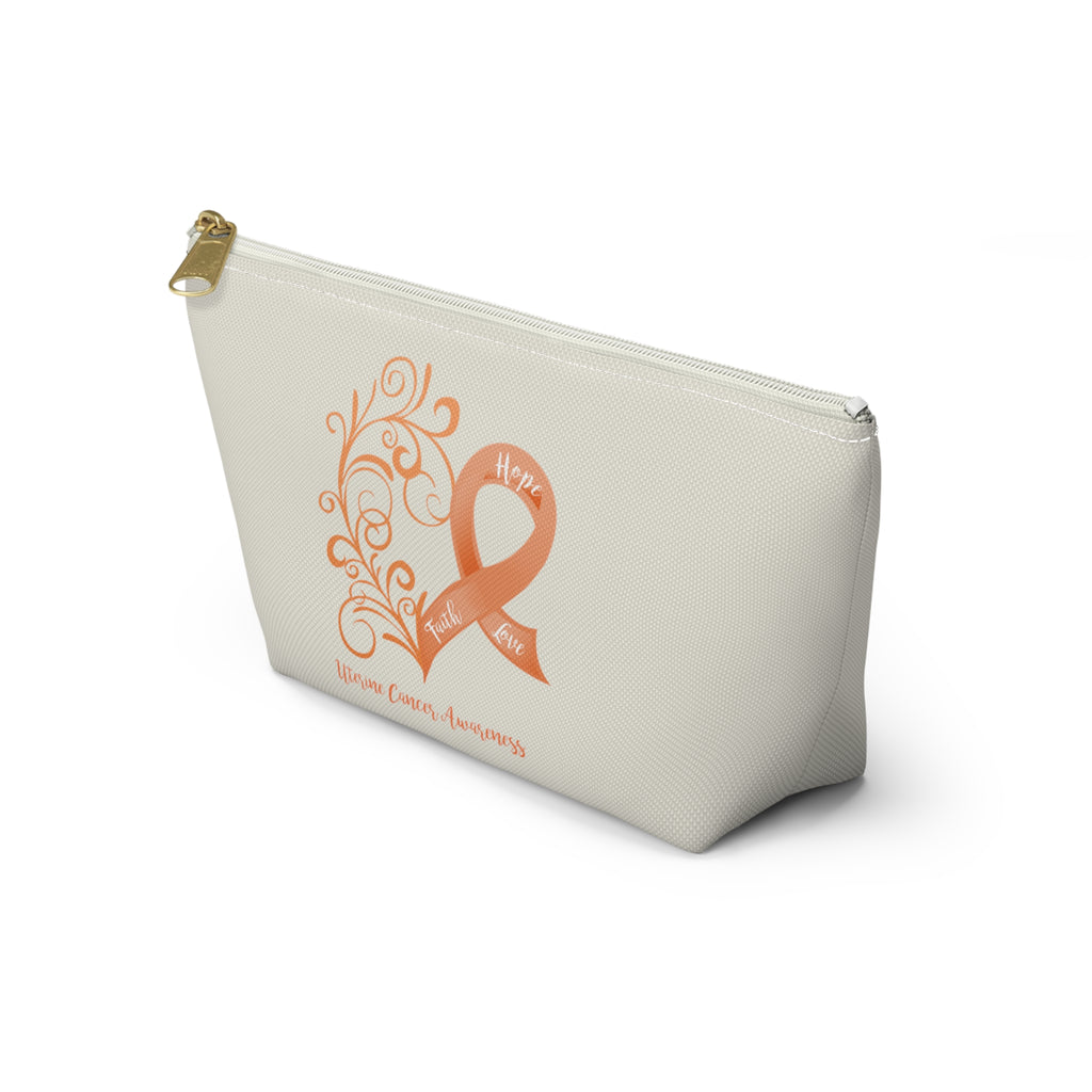 Uterine Cancer Awareness Heart Small "Natural" T-Bottom Accessory Pouch (Dual-Sided Design)