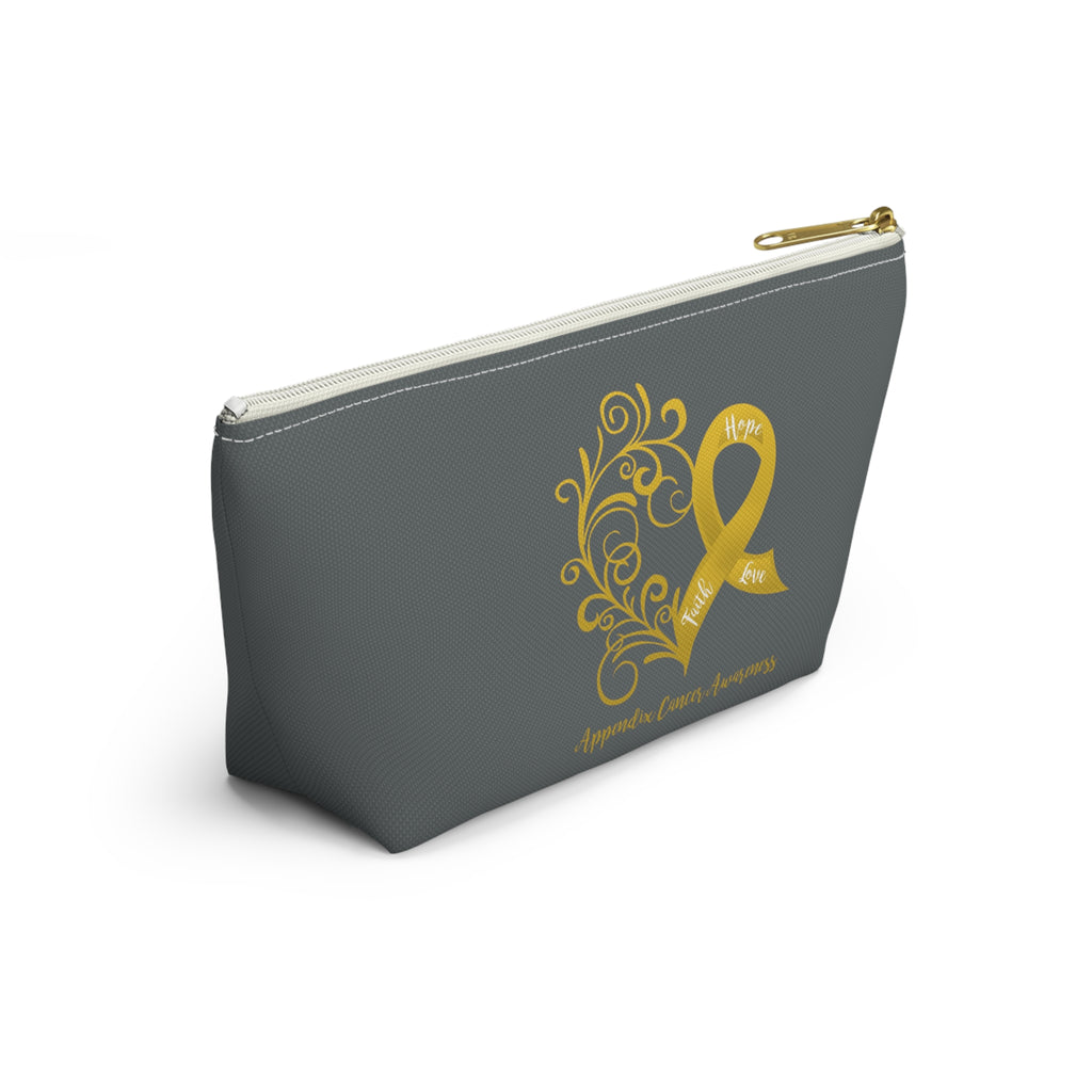 Appendix Cancer Awareness Heart "Dark Grey" T-Bottom Accessory Pouch (Dual-Sided Design)