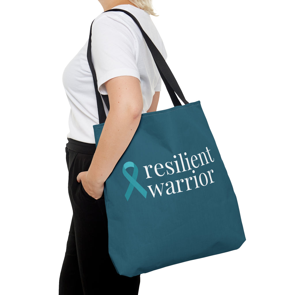 Ovarian Cancer resilient warrior Dark Teal Large Tote Bag (Dual-Sided Design)