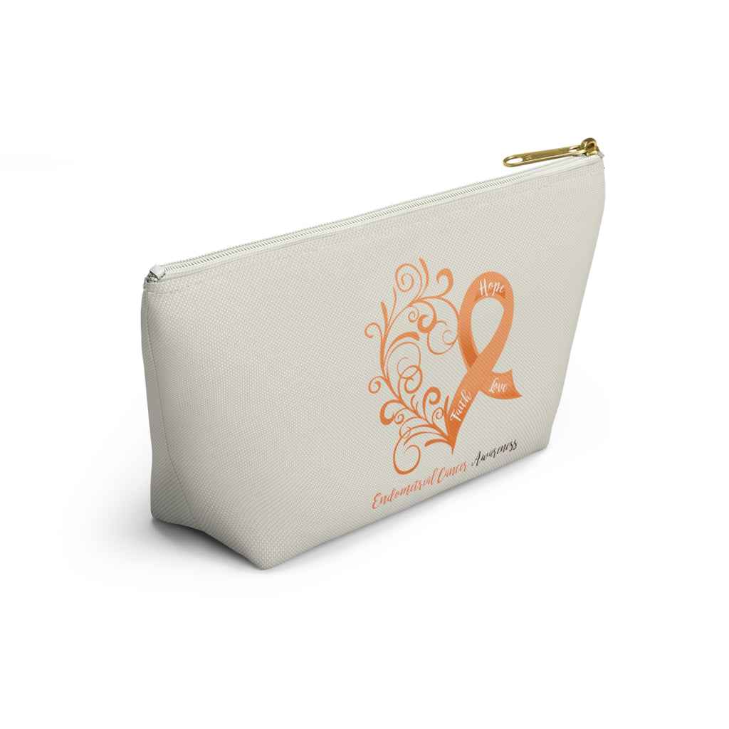 Endometrial Cancer Awareness Heart Small "Natural" T-Bottom Accessory Pouch (Dual-Sided Design)