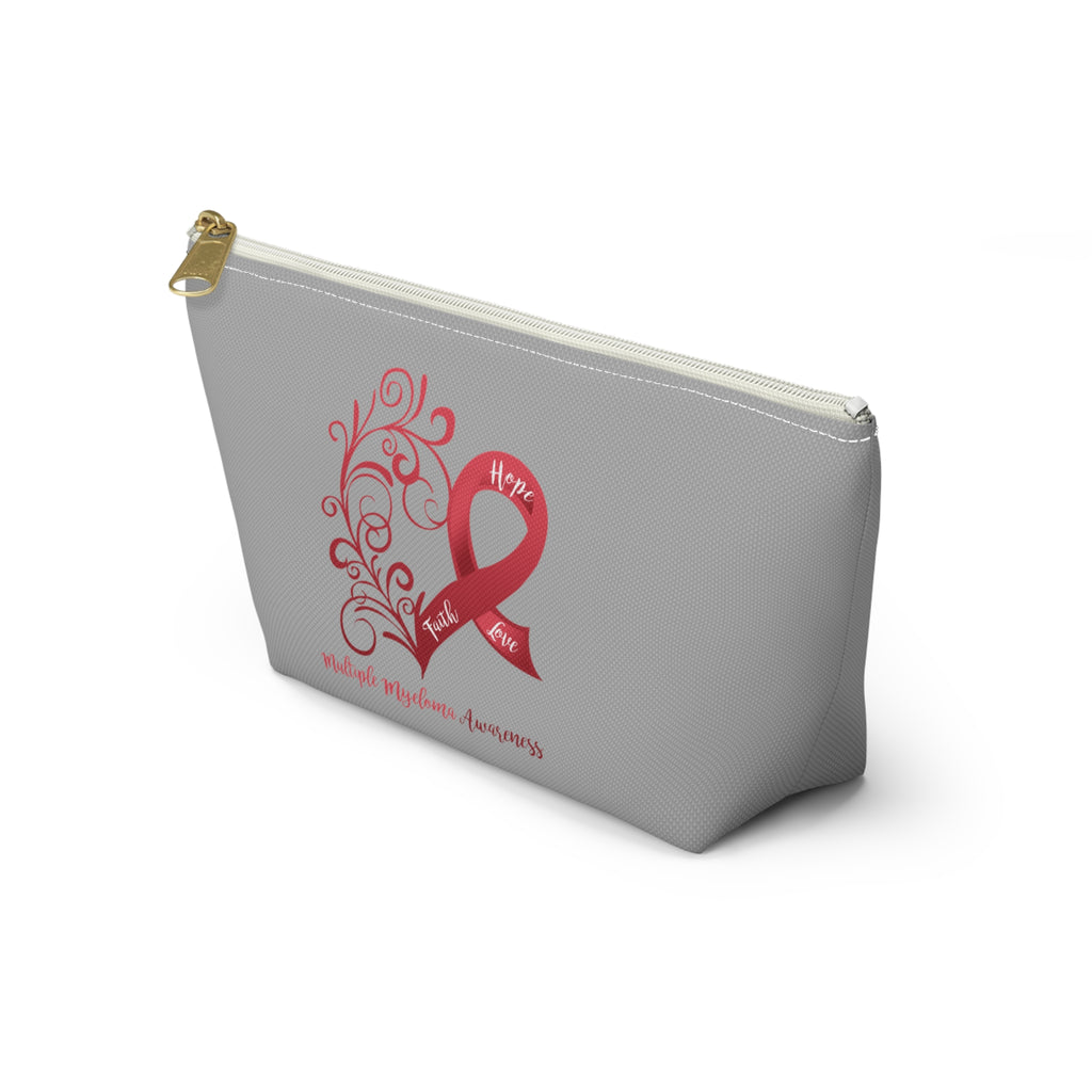 Multiple Myeloma Awareness Heart "Light Grey" T-Bottom Accessory Pouch (Dual-Sided Design)