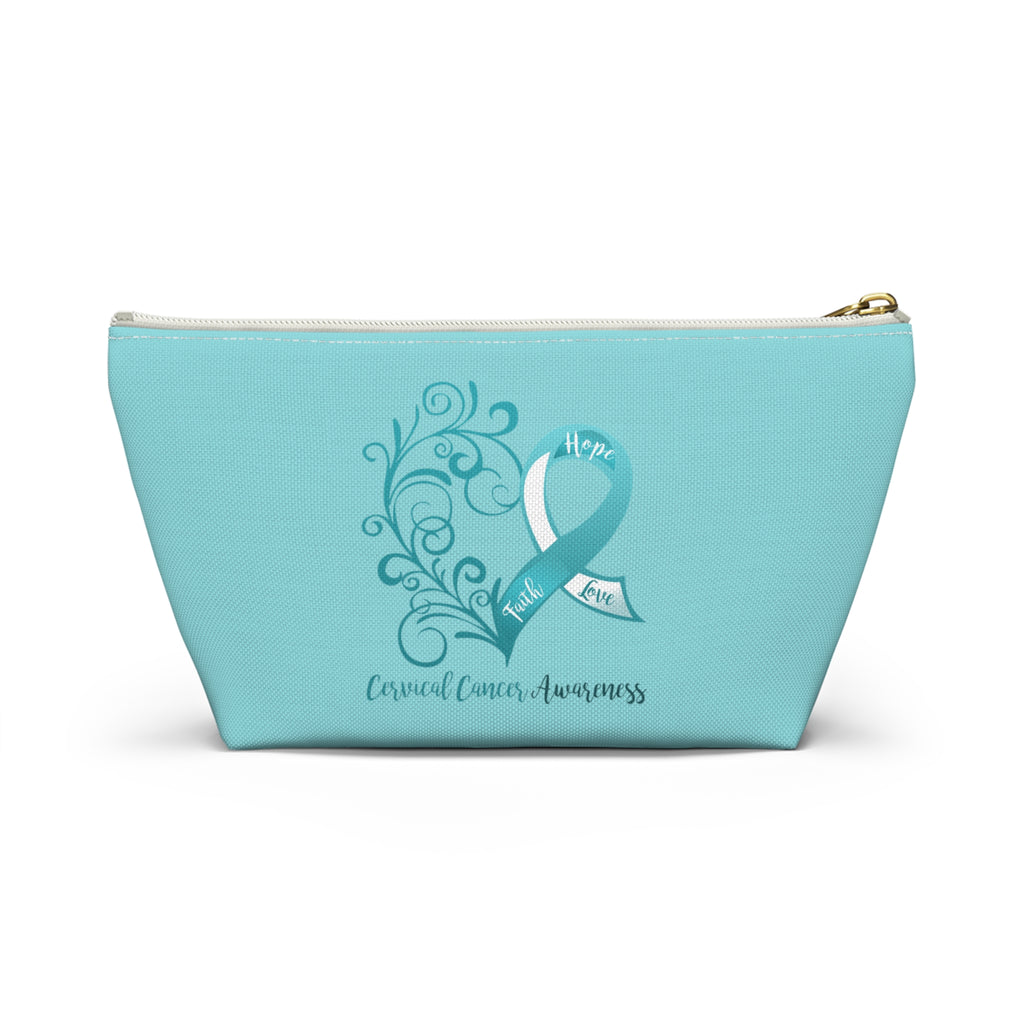 Cervical Cancer Awareness Heart "Teal" T-Bottom Accessory Pouch (Dual-Sided Design)