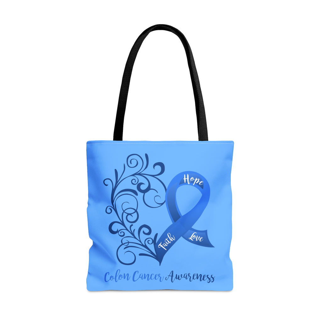 Colon Cancer Awareness Large "Azure Blue" Tote Bag (Dual-Sided Design)