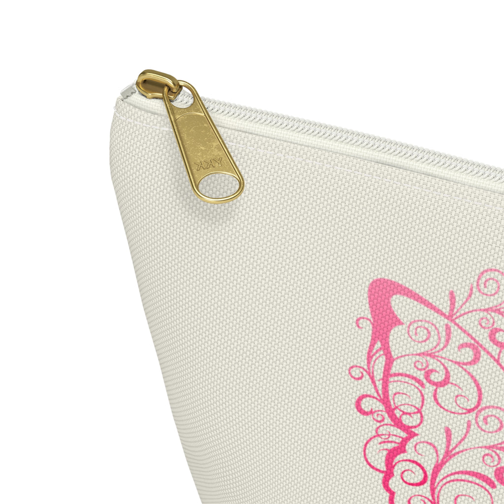 Breast Cancer Awareness Filigree Butterfly Small "Natural" T-Bottom Accessory Pouch (Dual-Sided Design)