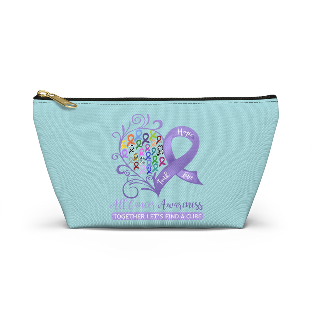 All Cancer Awareness Heart Small "Light Teal" T-Bottom Accessory Pouch (Dual-Sided Design)