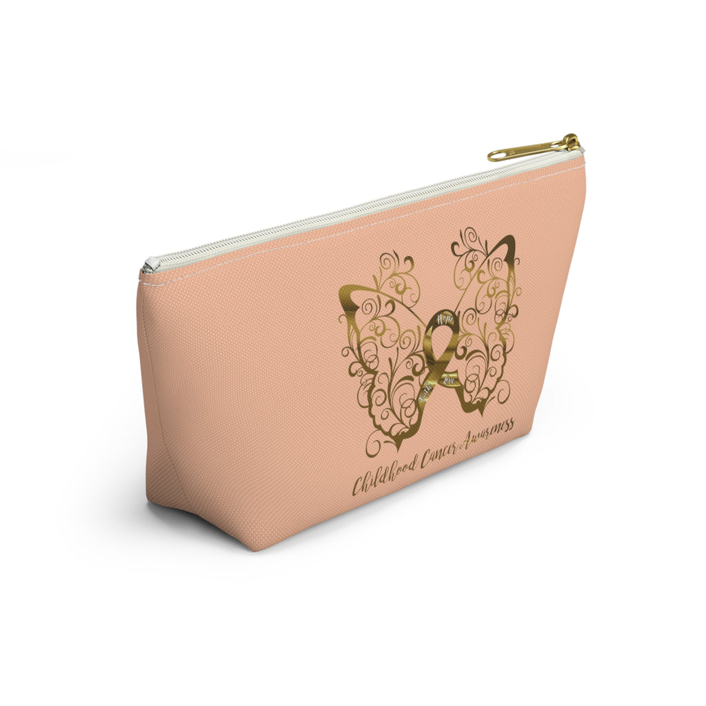 Childhood Cancer Awareness Filigree Butterfly Small "Peach" T-Bottom Accessory Pouch (Dual-Sided Design)