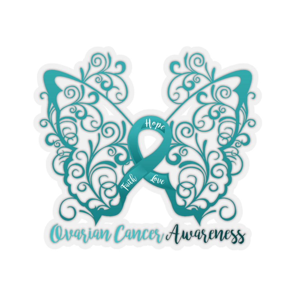 Ovarian Cancer Awareness Filigree Butterfly Sticker (3 x 3)
