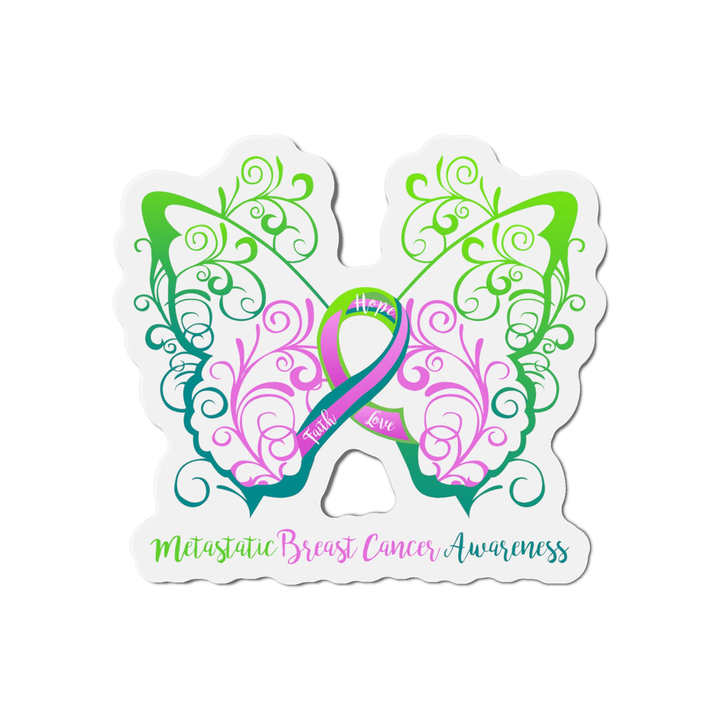 Metastatic Breast Cancer Awareness Filigree Butterfly Flexible Vehicle Magnet