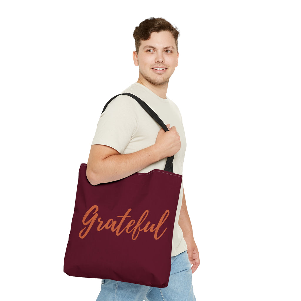 Grateful Script Large Maroon Tote Bag