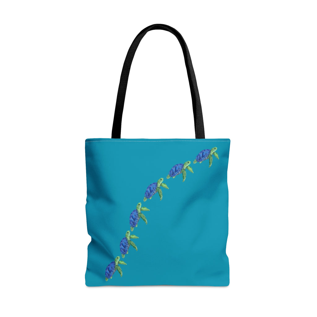 Colored Swimming Sea Turtles Large "Teal" Tote Bag