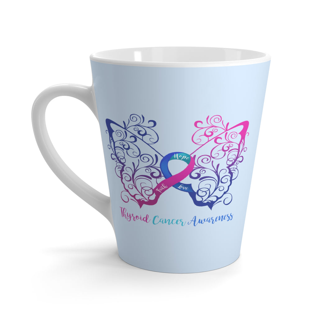 Thyroid Cancer Awareness Filigree Butterfly "Light Blue" Latte Mug (Dual-Sided Design)(12 oz.)