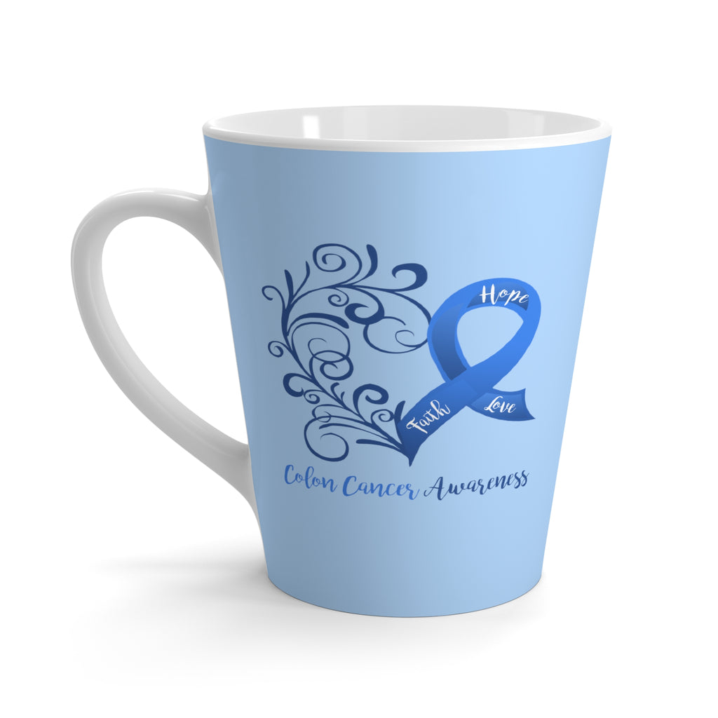 Colon Cancer Awareness Heart "Light Blue" Latte Mug (Dual-Sided Design)(12 oz.)