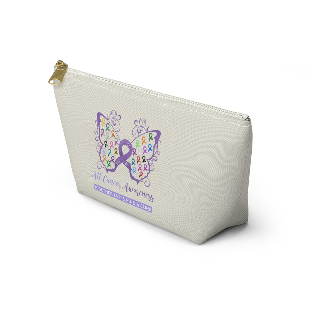 All Cancer Awareness Filigree Butterfly Small "Natural" T-Bottom Accessory Pouch (Dual-Sided Design)