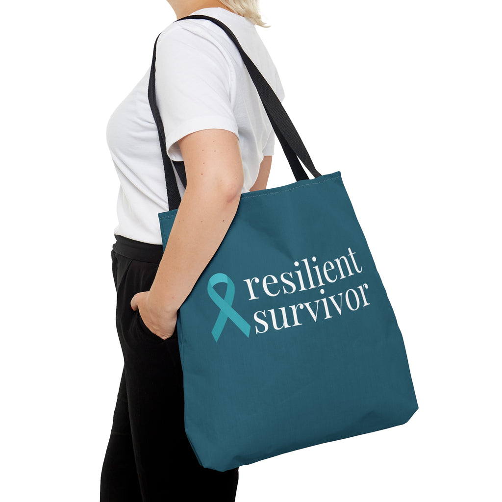 Ovarian Cancer resilient survivor Dark Teal Large Tote Bag (Dual-Sided Design)