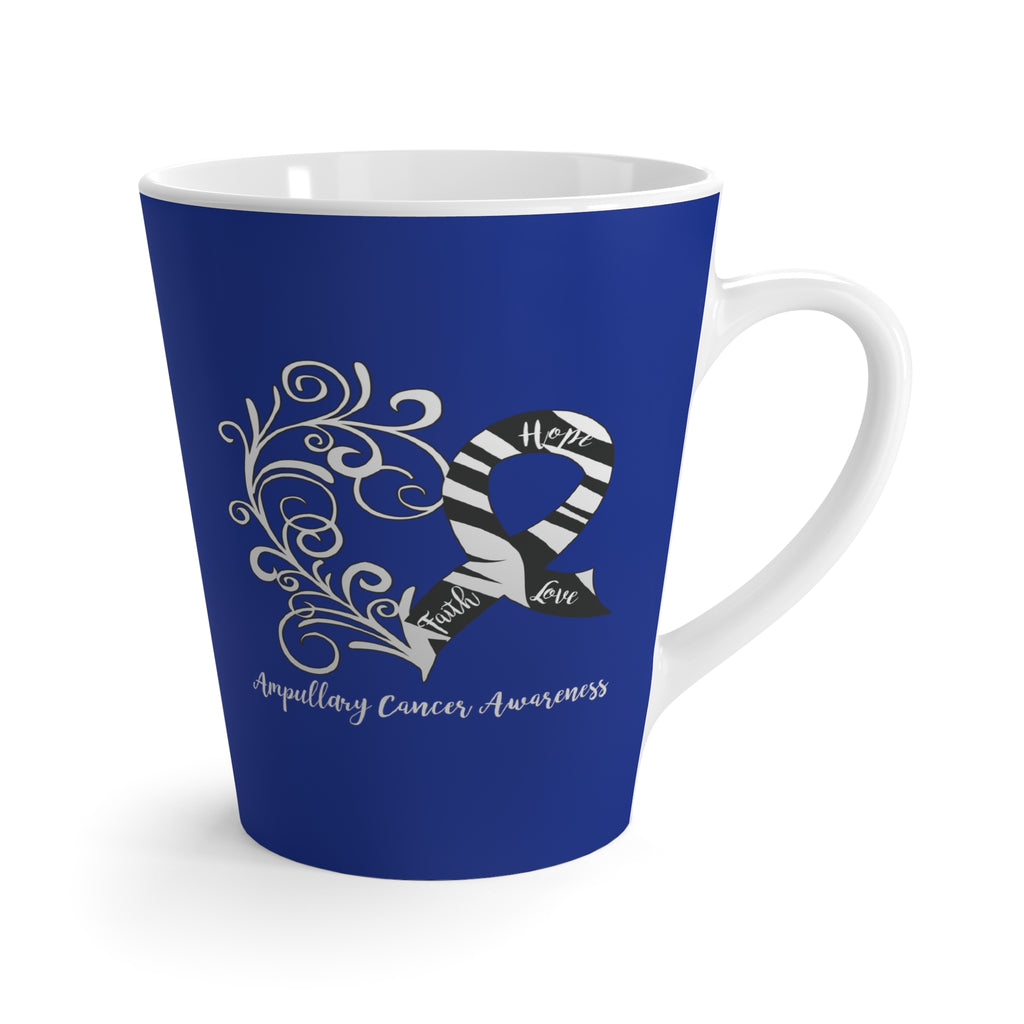 Ampullary Cancer Awareness Heart "Dark Blue" Latte Mug (Dual-Sided Design)(12 oz.)