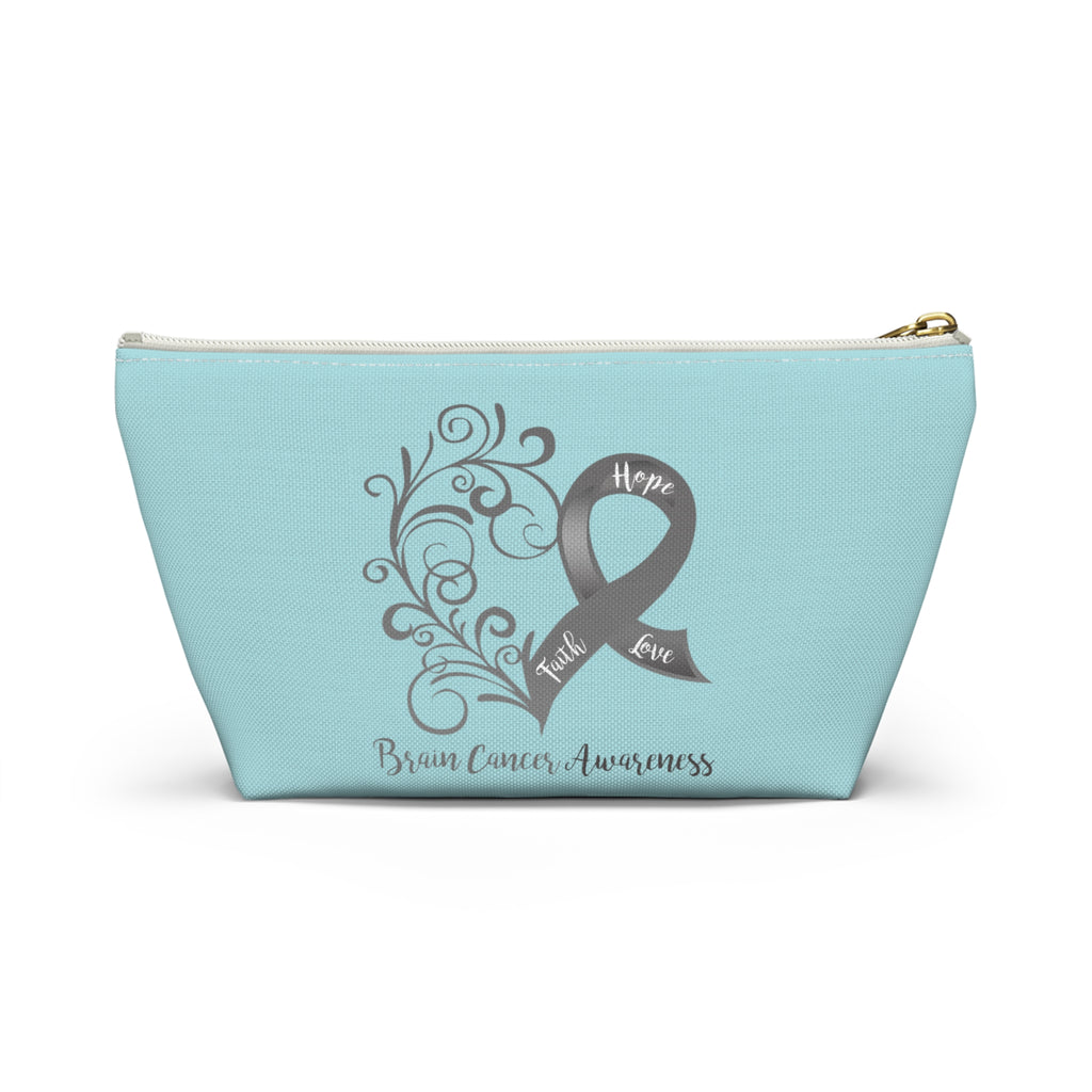 Brain Cancer Awareness Heart Small "Light Teal" T-Bottom Accessory Pouch (Dual-Sided Design)