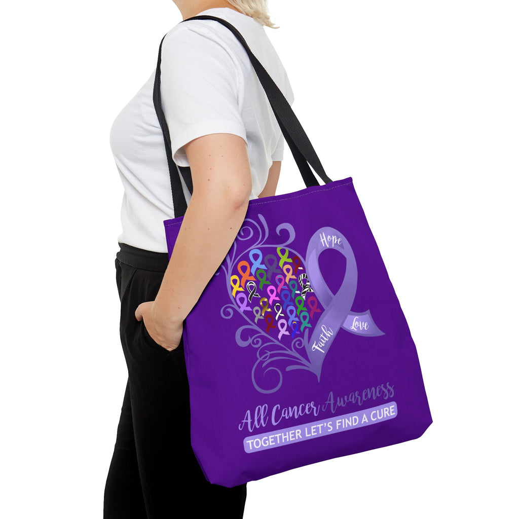 All Cancer Awareness Heart Large Dark Purple Tote Bag