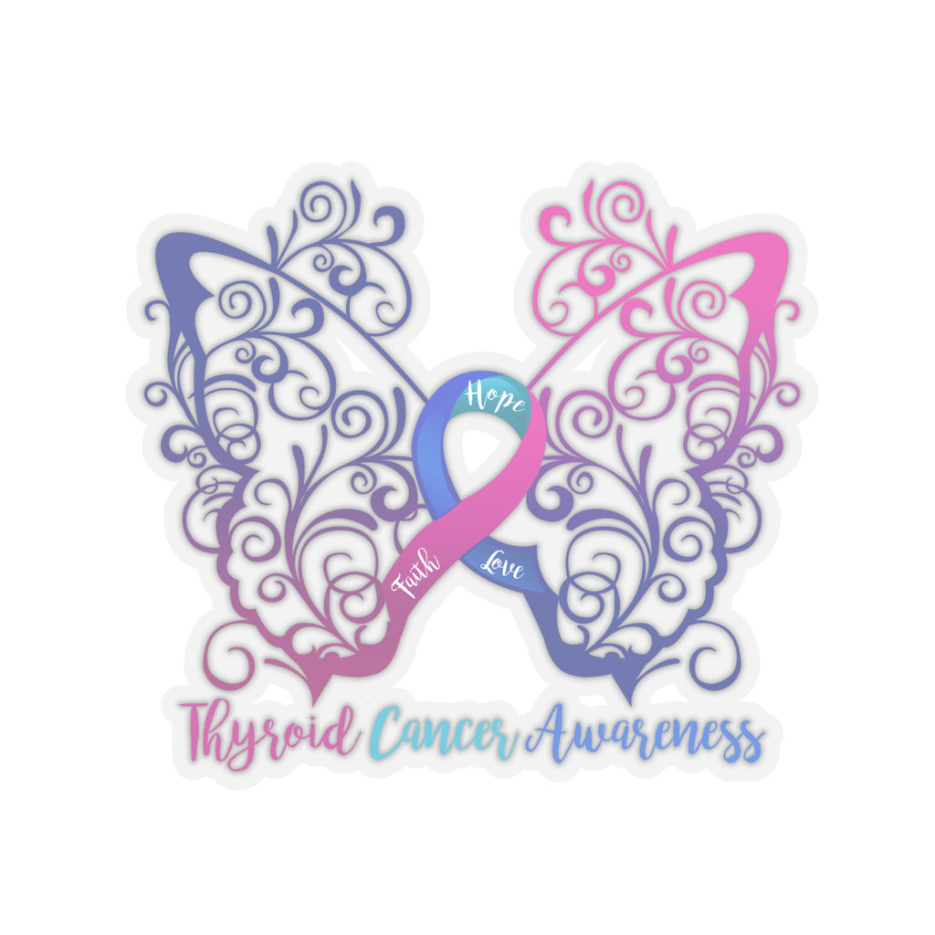 Thyroid Cancer Awareness Filigree Butterfly Car Sticker (6 x 6)