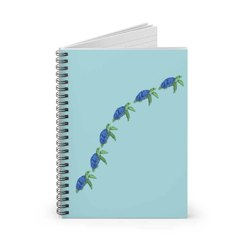 Swimming Sea Turtles - Colored "Light Teal Blue" Spiral Journal - Ruled Line