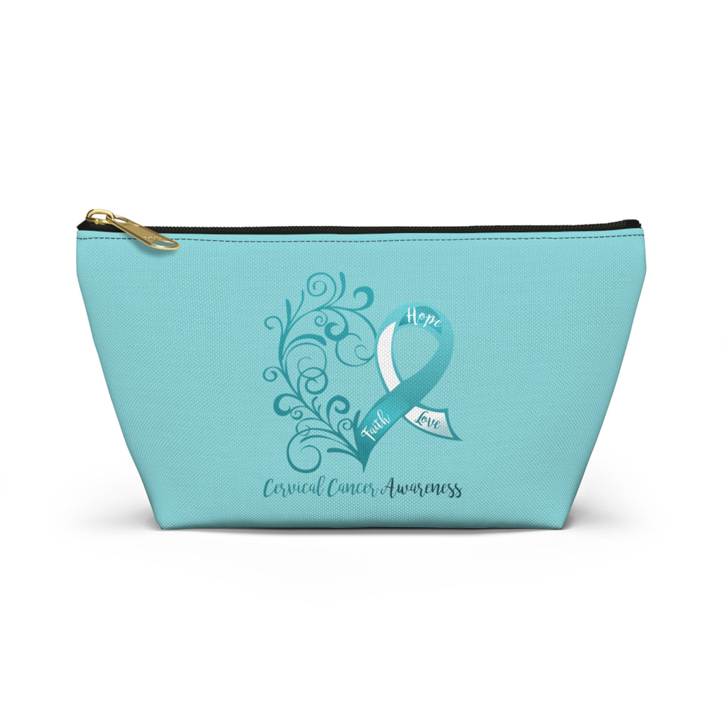 Cervical Cancer Awareness Heart "Teal" T-Bottom Accessory Pouch (Dual-Sided Design)