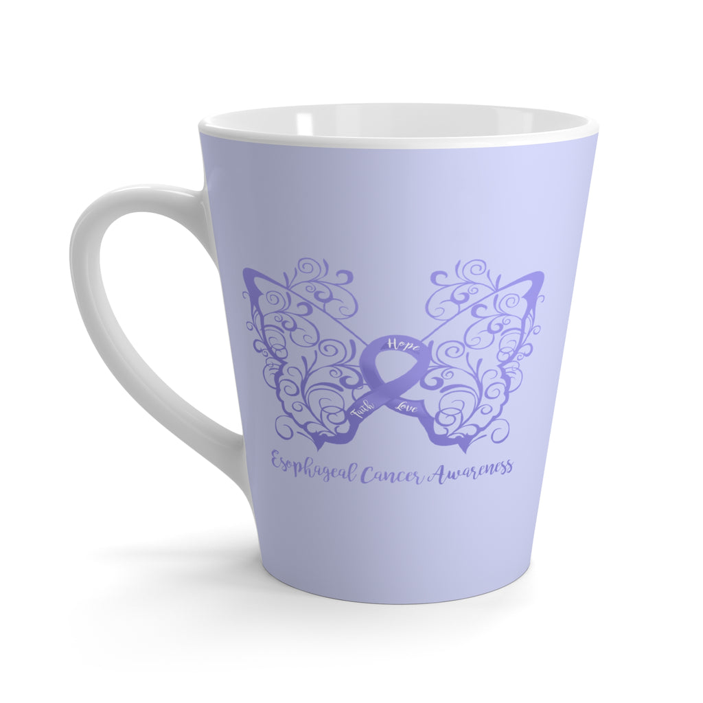 Esophageal Cancer Awareness Filigree Butterfly "Periwinkle Blue" Latte Mug (Dual-Sided Design)(12 oz.)