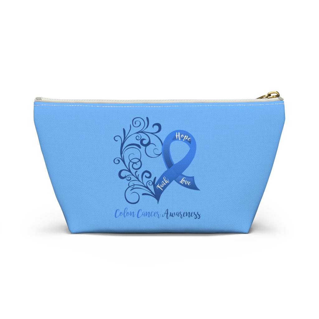 Colon Cancer Awareness Heart "Azure Blue" T-Bottom Accessory Pouch (Dual-Sided Design)