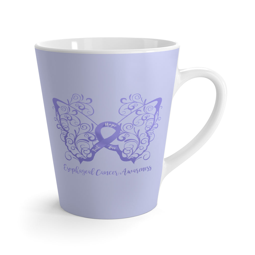 Esophageal Cancer Awareness Filigree Butterfly "Periwinkle Blue" Latte Mug (Dual-Sided Design)(12 oz.)