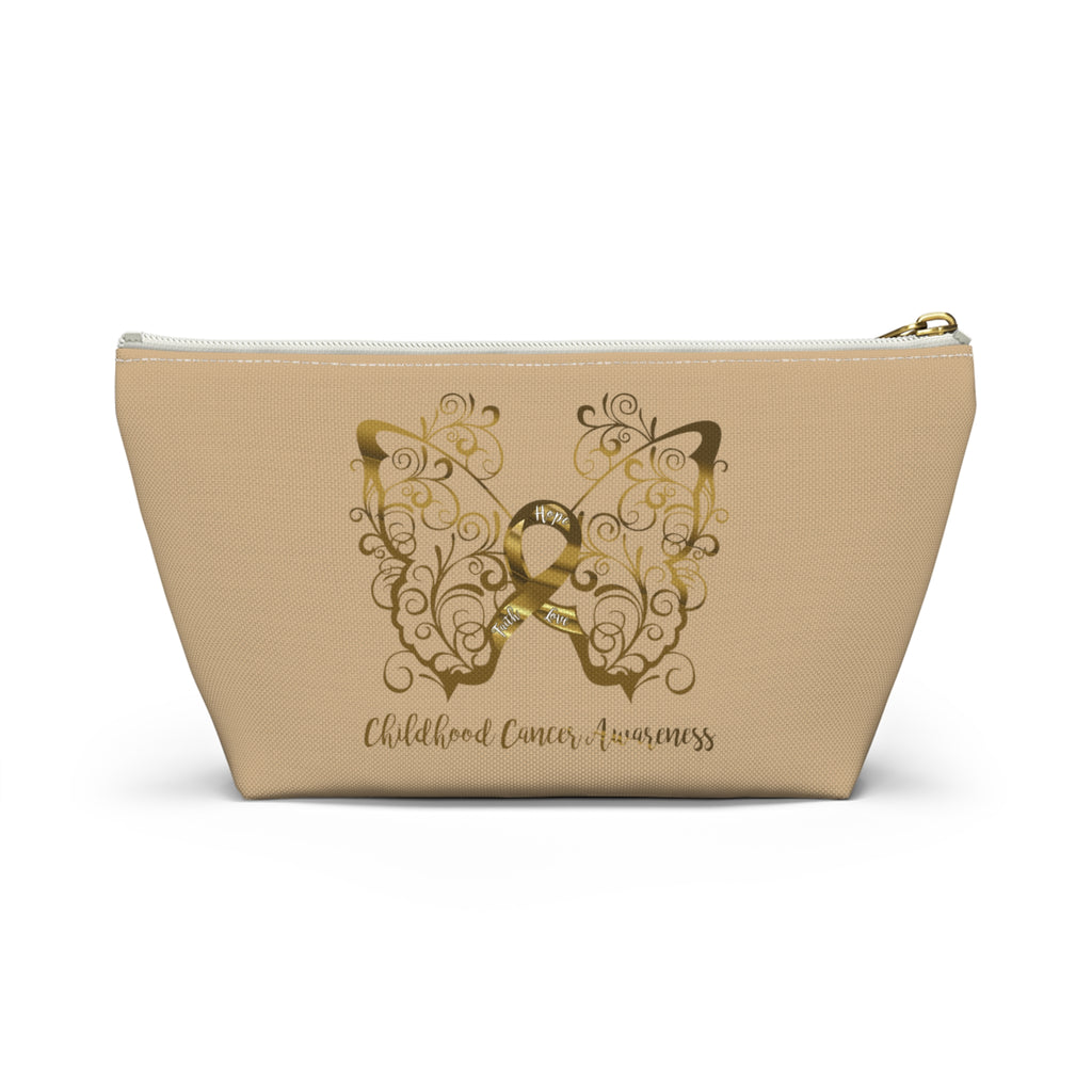 Childhood Cancer Awareness Filigree Butterfly Small "Tan" T-Bottom Accessory Pouch (Dual-Sided Design)