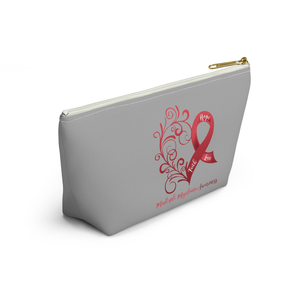 Multiple Myeloma Awareness Heart "Light Grey" T-Bottom Accessory Pouch (Dual-Sided Design)