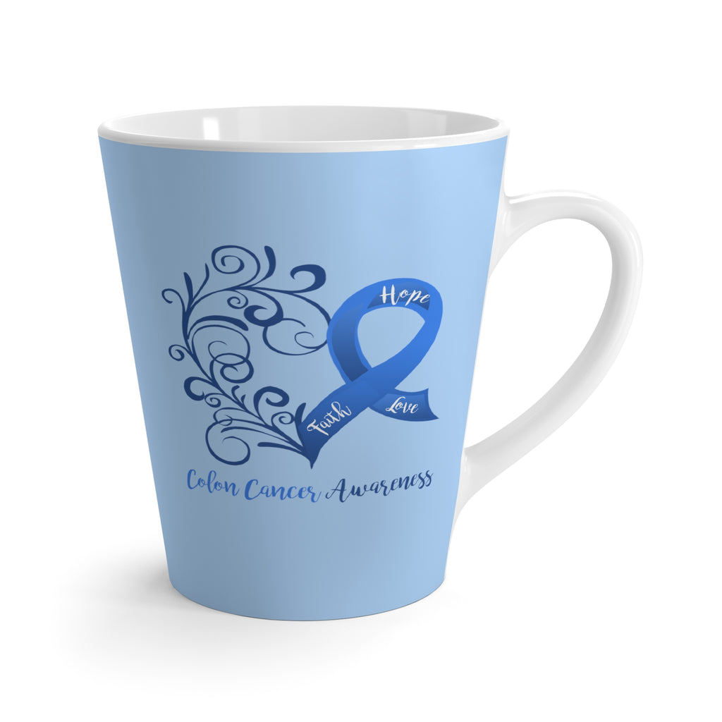 Colon Cancer Awareness Heart "Light Blue" Latte Mug (Dual-Sided Design)(12 oz.)