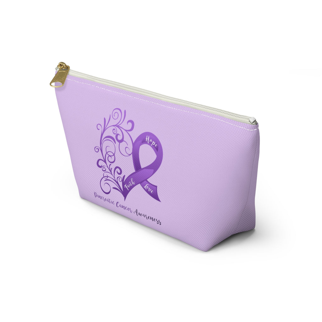 Pancreatic Cancer Awareness Heart "Lavender" T-Bottom Accessory Pouch (Dual-Sided Design)