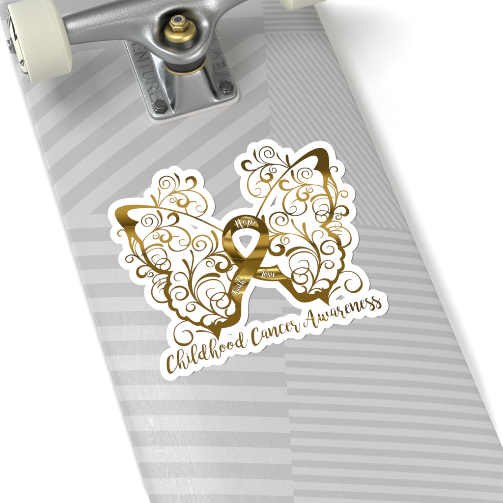 Childhood Cancer Awareness Filigree Butterfly Car Sticker (6 x 6)