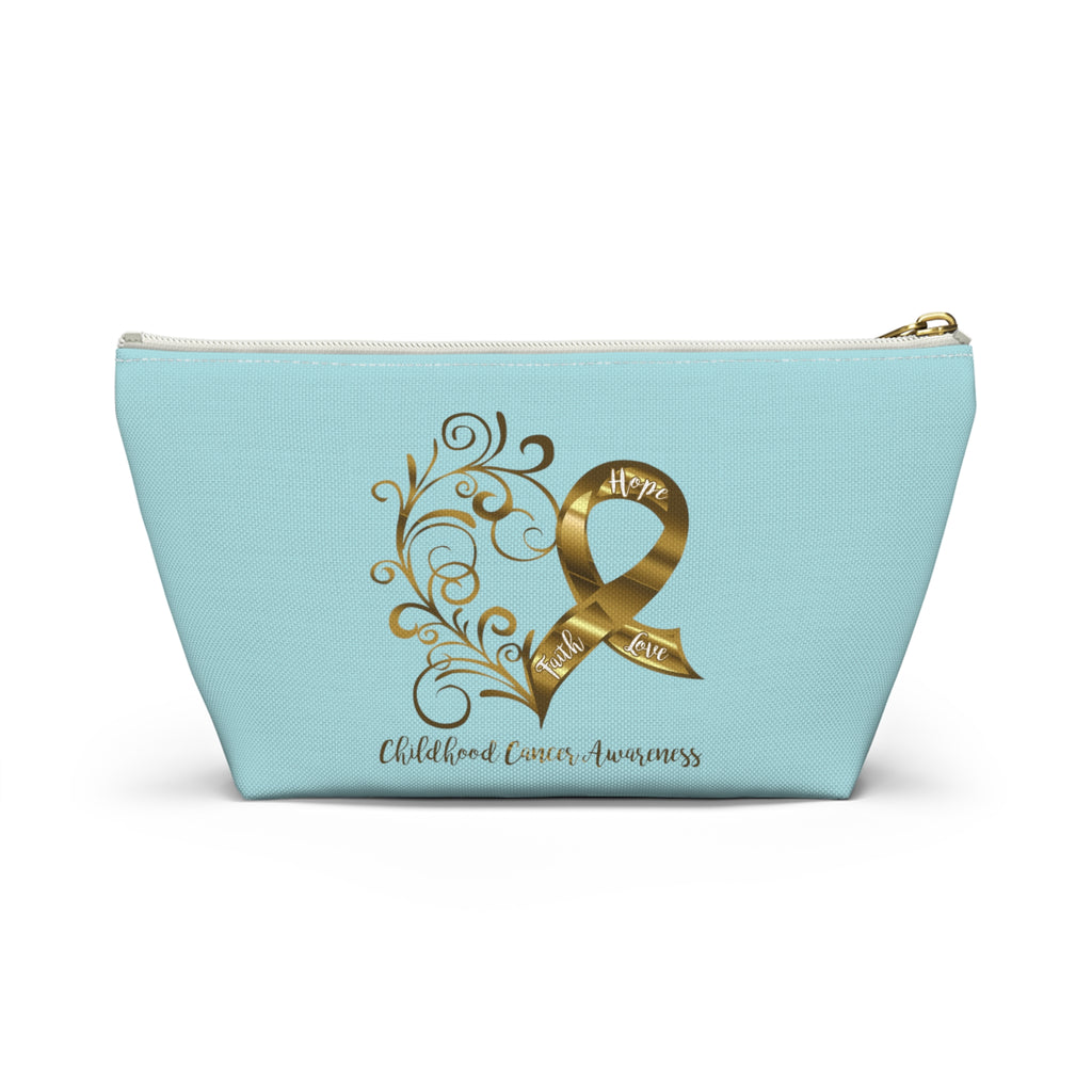 Childhood Cancer Awareness Heart Small "Light Teal" T-Bottom Accessory Pouch (Dual-Sided Design)