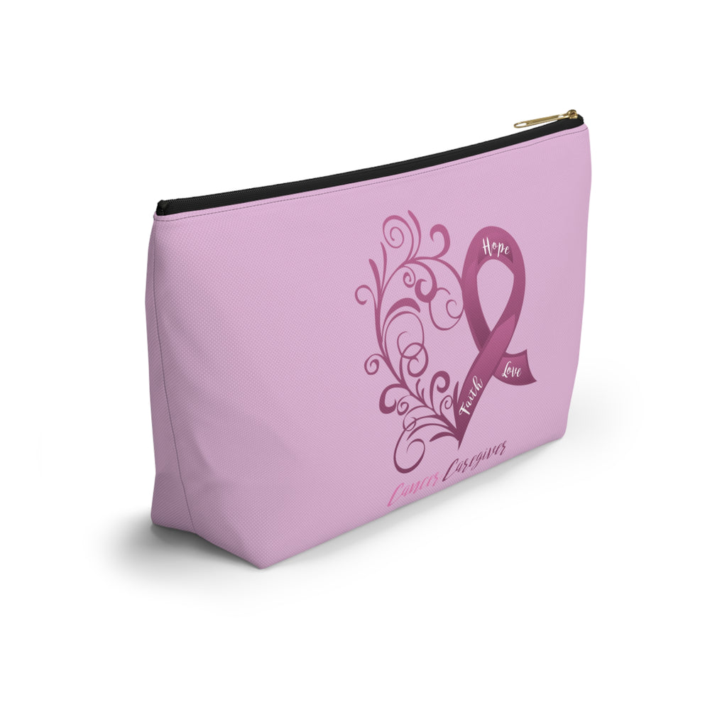 Cancer Caregiver Heart Plum T-Bottom Accessory Pouch (Dual-Sided Design)