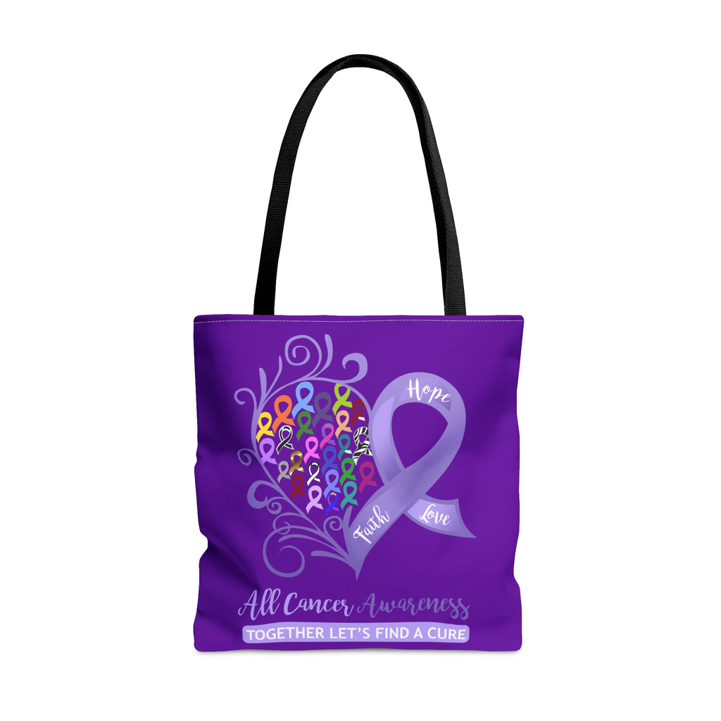 All Cancer Awareness Heart Large Dark Purple Tote Bag
