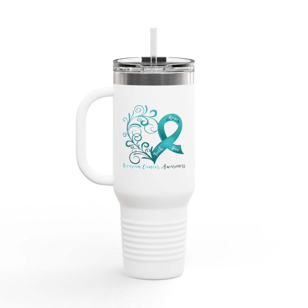 Ovarian Cancer Awareness Heart Insulated Travel Mug, 40oz (Dual Sided Design)
