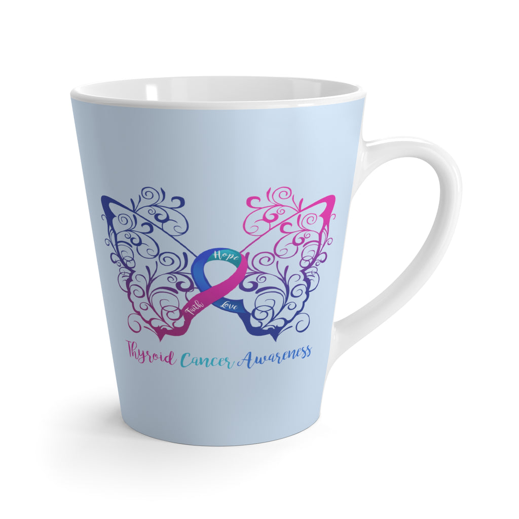 Thyroid Cancer Awareness Filigree Butterfly "Light Blue" Latte Mug (Dual-Sided Design)(12 oz.)