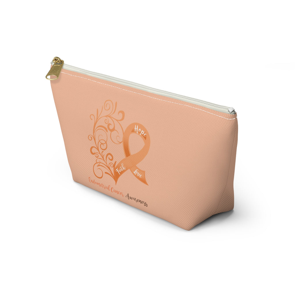 Endometrial Cancer Awareness Heart Small "Peach" T-Bottom Accessory Pouch (Dual-Sided Design)