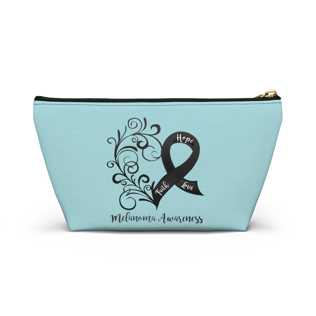 Melanoma Awareness Heart Small "Light Teal" T-Bottom Accessory Pouch (Dual-Sided Design)