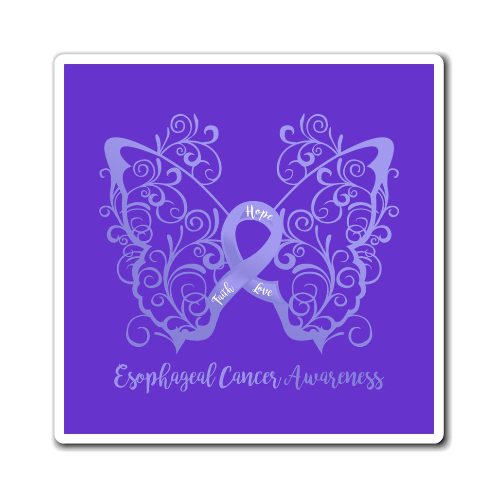 Esophageal Cancer Awareness Filigree Butterfly Magnet (Dark Blue Background) (3 Sizes Available)