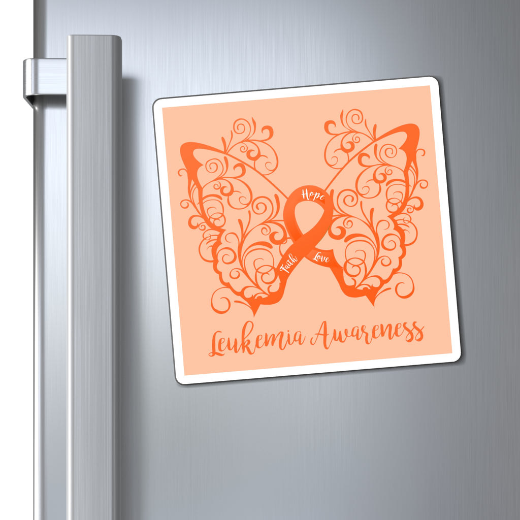 Leukemia Awareness Filigree Butterfly Orange Magnet (3 Sizes Available)
