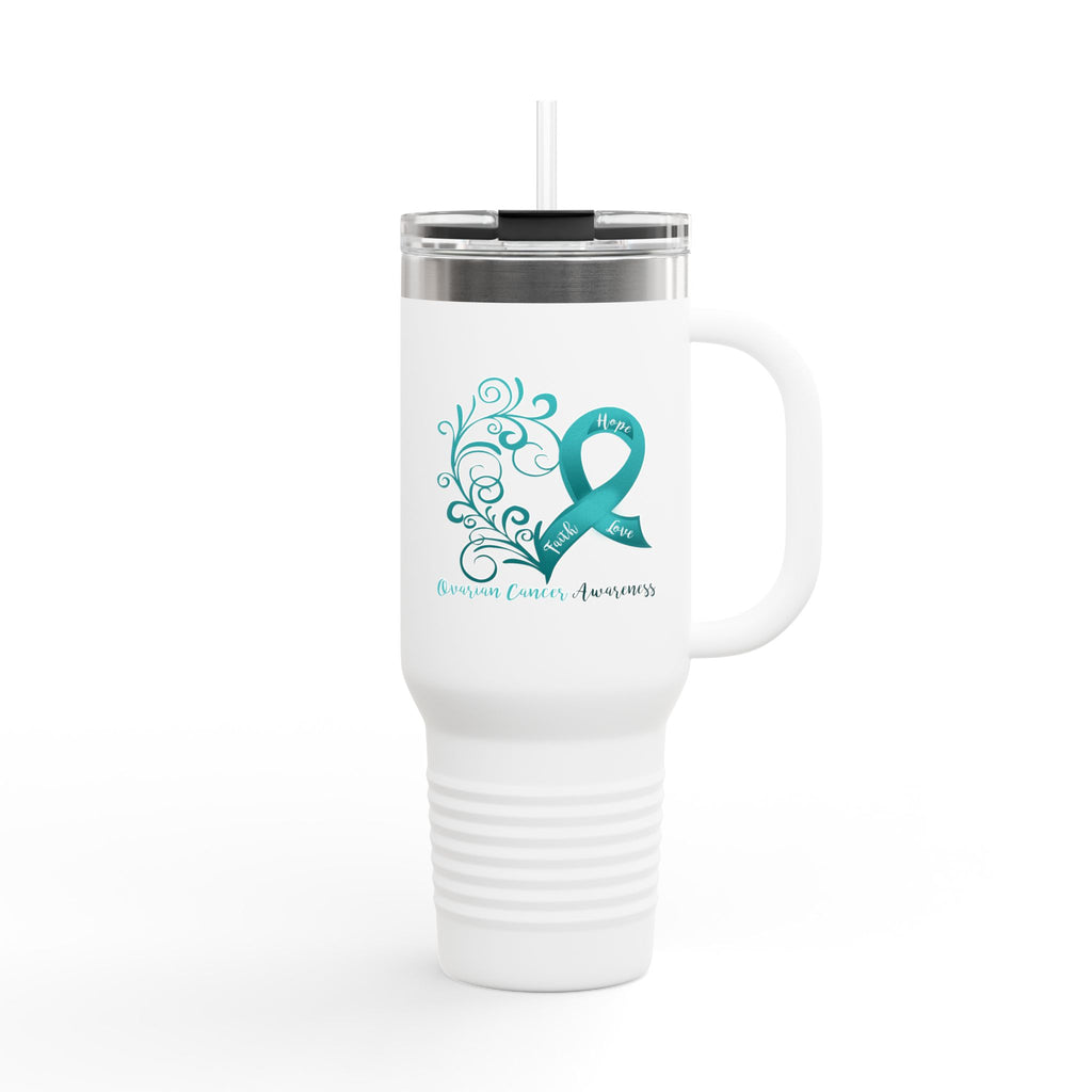 Ovarian Cancer Awareness Heart Insulated Travel Mug, 40oz (Dual Sided Design)