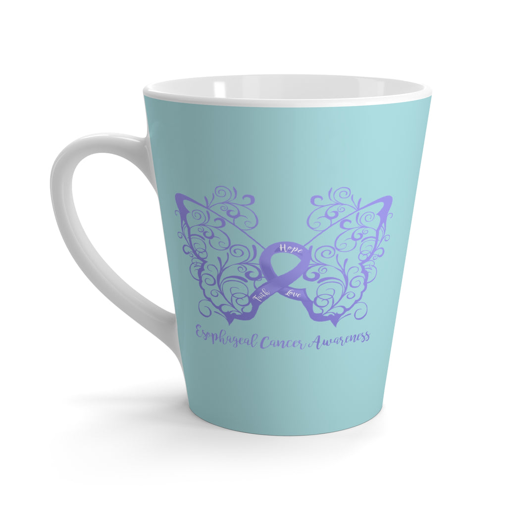 Esophageal Cancer Awareness Filigree Butterfly "Light Blue" Latte Mug (Dual-Sided Design)(12 oz.)