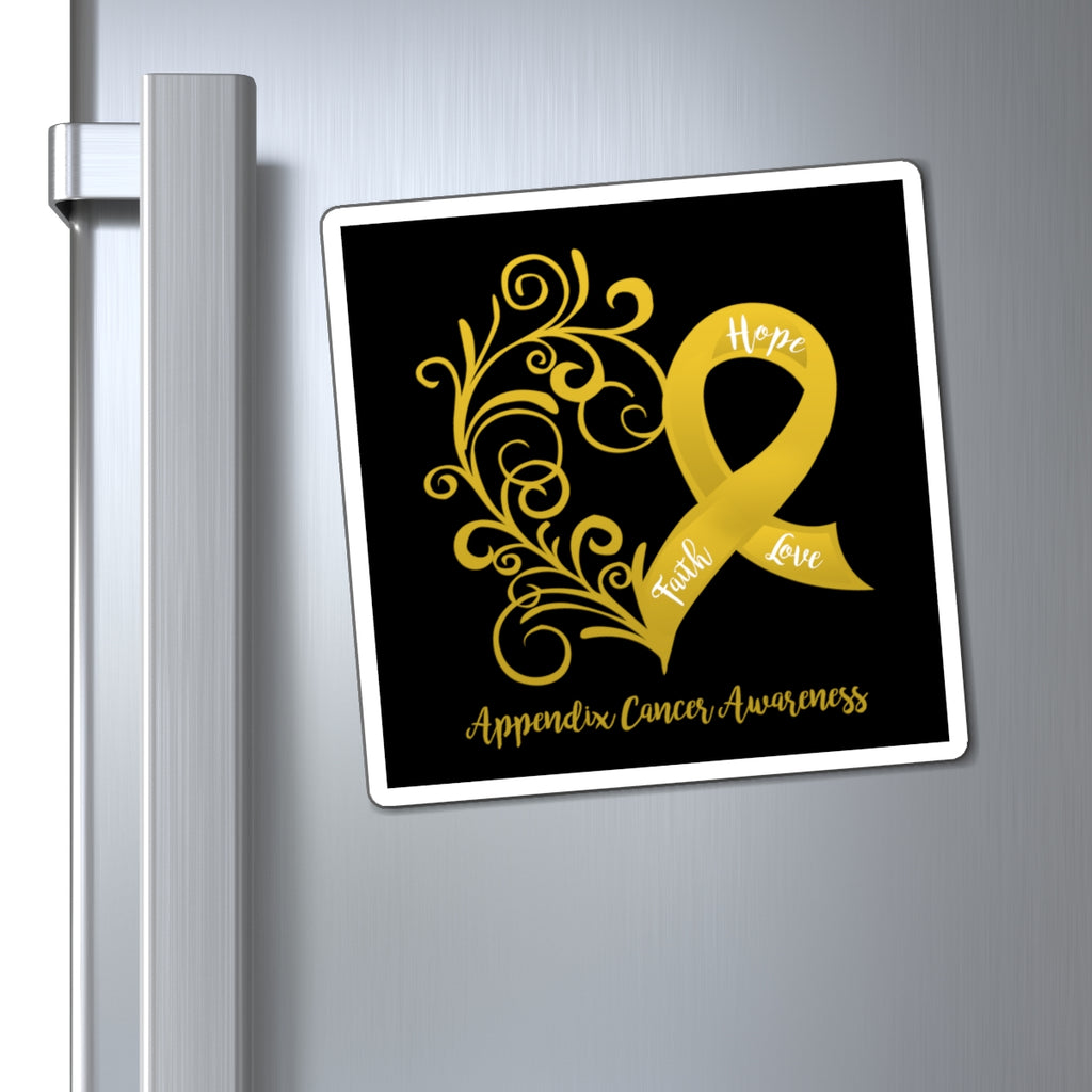 Appendix Cancer Awareness Heart Magnet (Black Background) (3 Sizes Available)