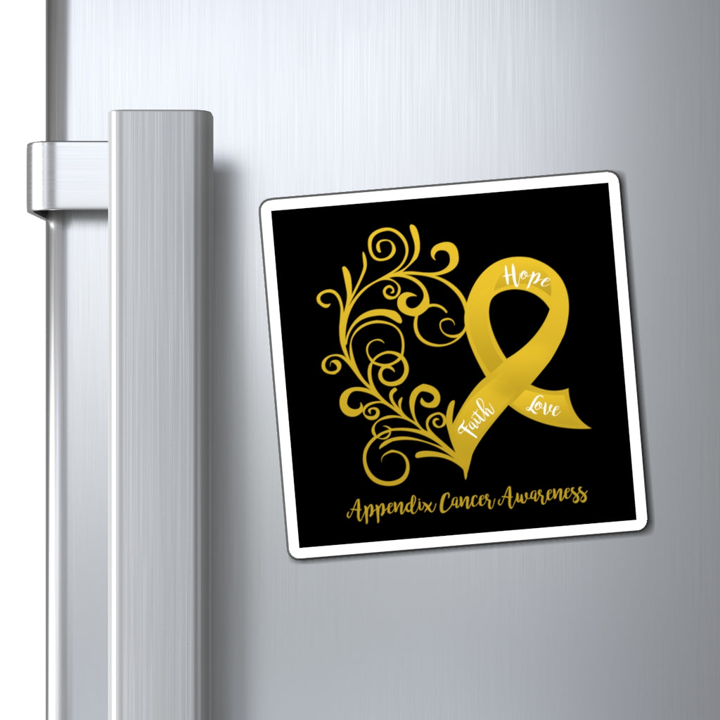 Appendix Cancer Awareness Heart Magnet (Black Background) (3 Sizes Available)