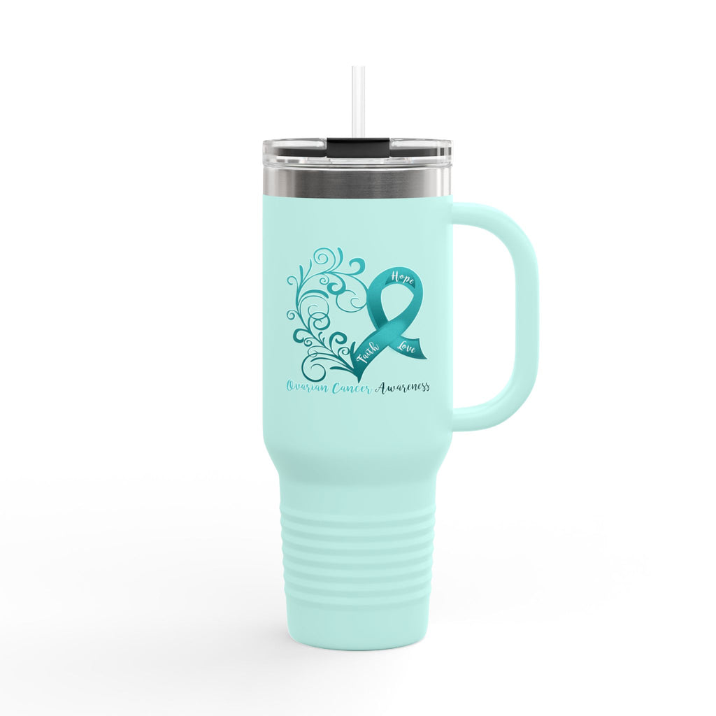 Ovarian Cancer Awareness Heart Insulated Travel Mug, 40oz (Dual Sided Design)