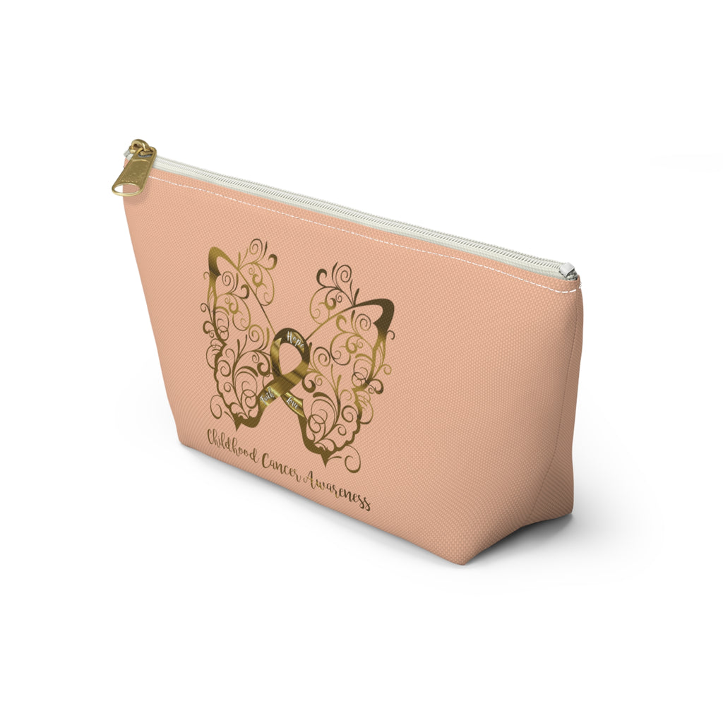 Childhood Cancer Awareness Filigree Butterfly Small "Peach" T-Bottom Accessory Pouch (Dual-Sided Design)