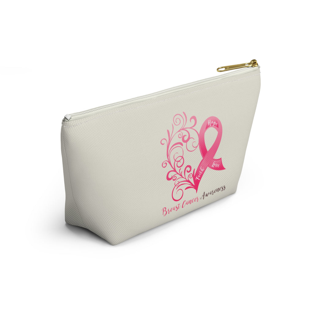 Breast Cancer Awareness Heart Small "Natural" T-Bottom Accessory Pouch (Dual-Sided Design)